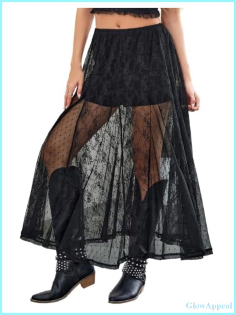 Lace Sheer Maxi Skirt A-Line Gothic Renaissance